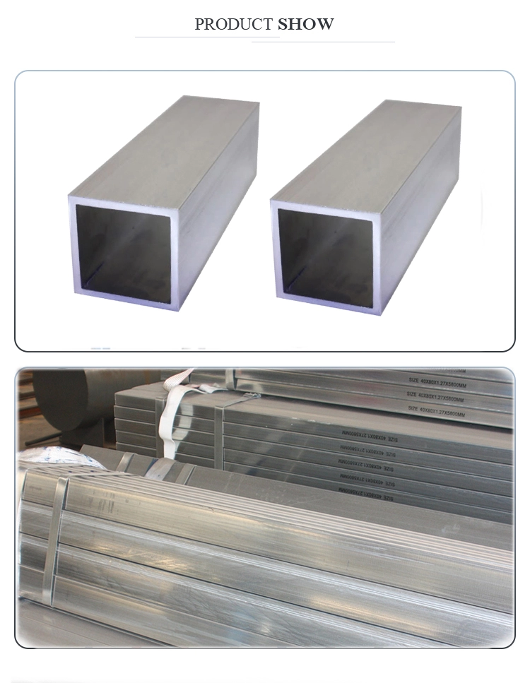 ASTM A500 GI galvanized Square and rectangular seamless steel pipe hollow section